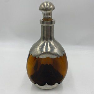 Vintage Royal Holland Daalderop Amber Glass Pewter Decanter Bottle w/Stopper